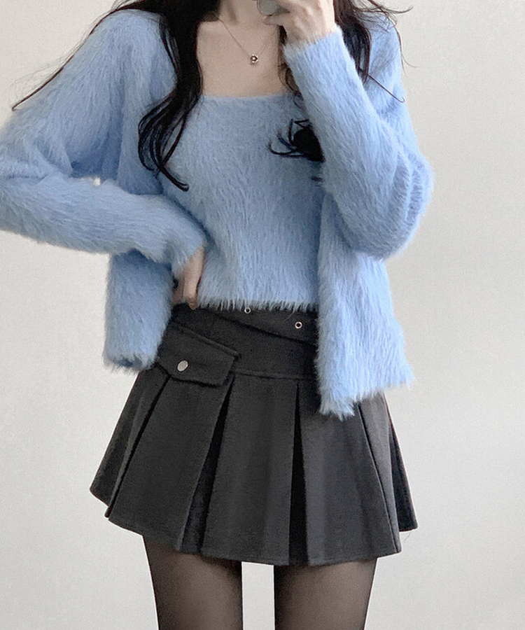 【SET】ミンクファーキャミソール カーディガン SKY BLUE