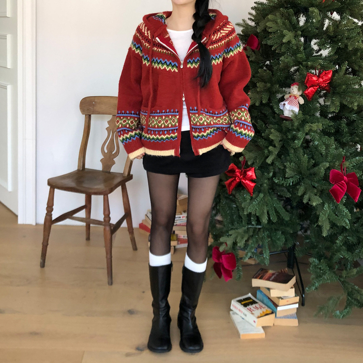 ルディックアバンニットフードジップアップ RED