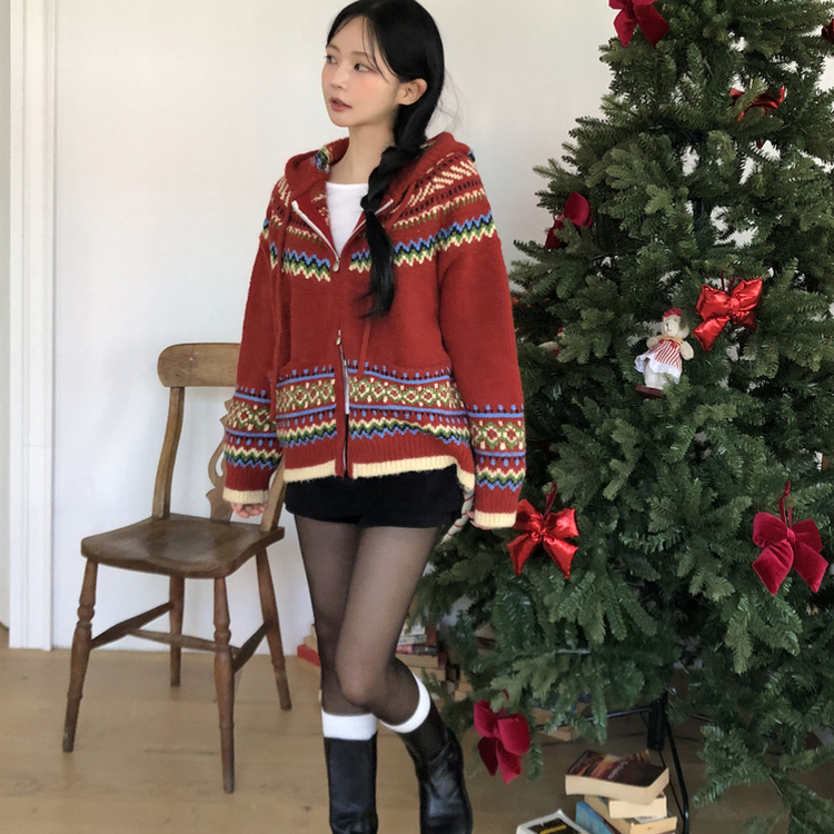 ルディックアバンニットフードジップアップ RED