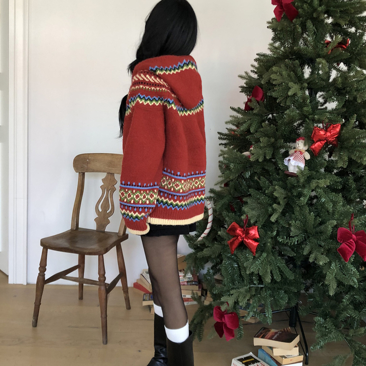 ルディックアバンニットフードジップアップ RED