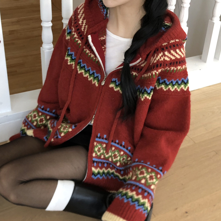 ルディックアバンニットフードジップアップ RED