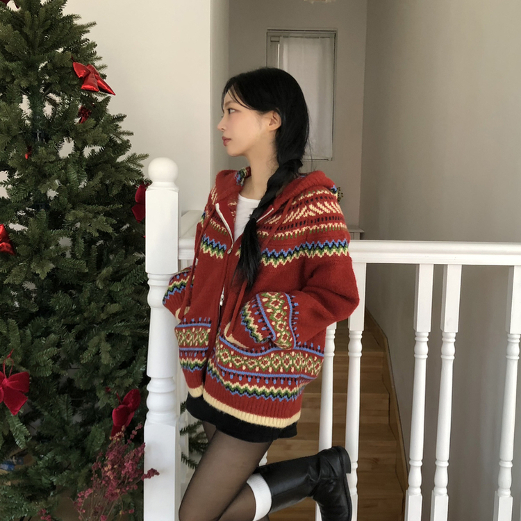 ルディックアバンニットフードジップアップ RED