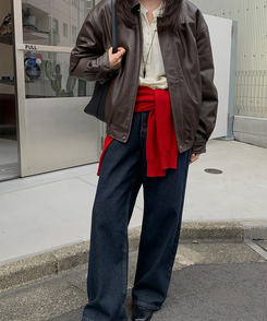 【起毛】ループワイドデニムパンツ DEEP DENIM