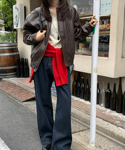 【起毛】ループワイドデニムパンツ DEEP DENIM