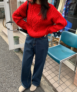 【起毛】ループワイドデニムパンツ DEEP DENIM