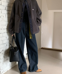 【起毛】ループワイドデニムパンツ Blue Black