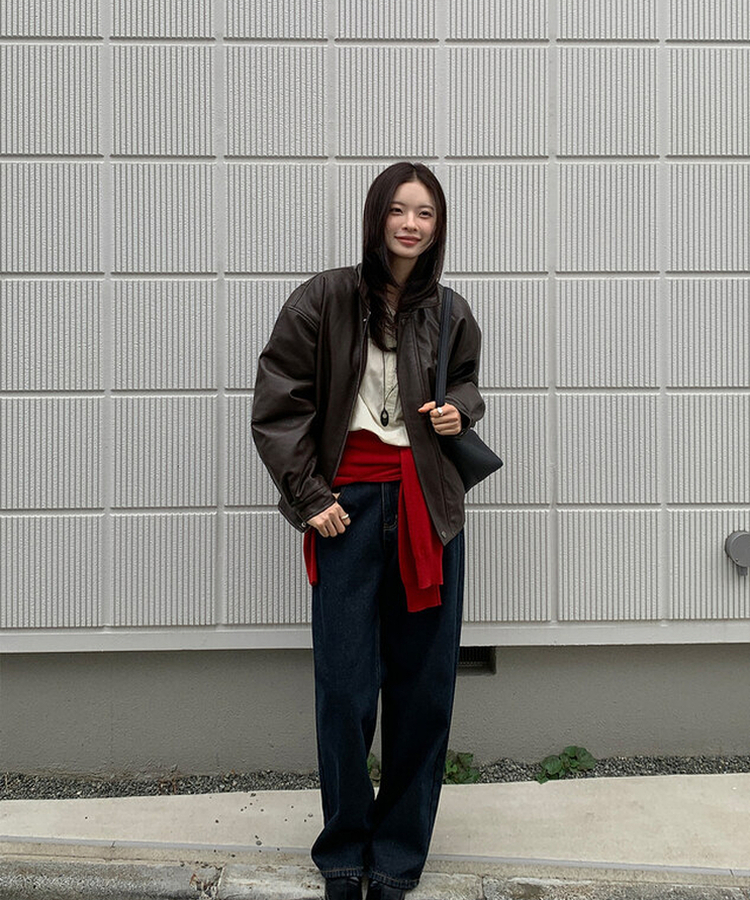 【起毛】ループワイドデニムパンツ DEEP DENIM