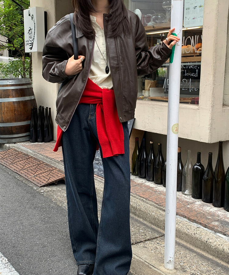 【起毛】ループワイドデニムパンツ DEEP DENIM