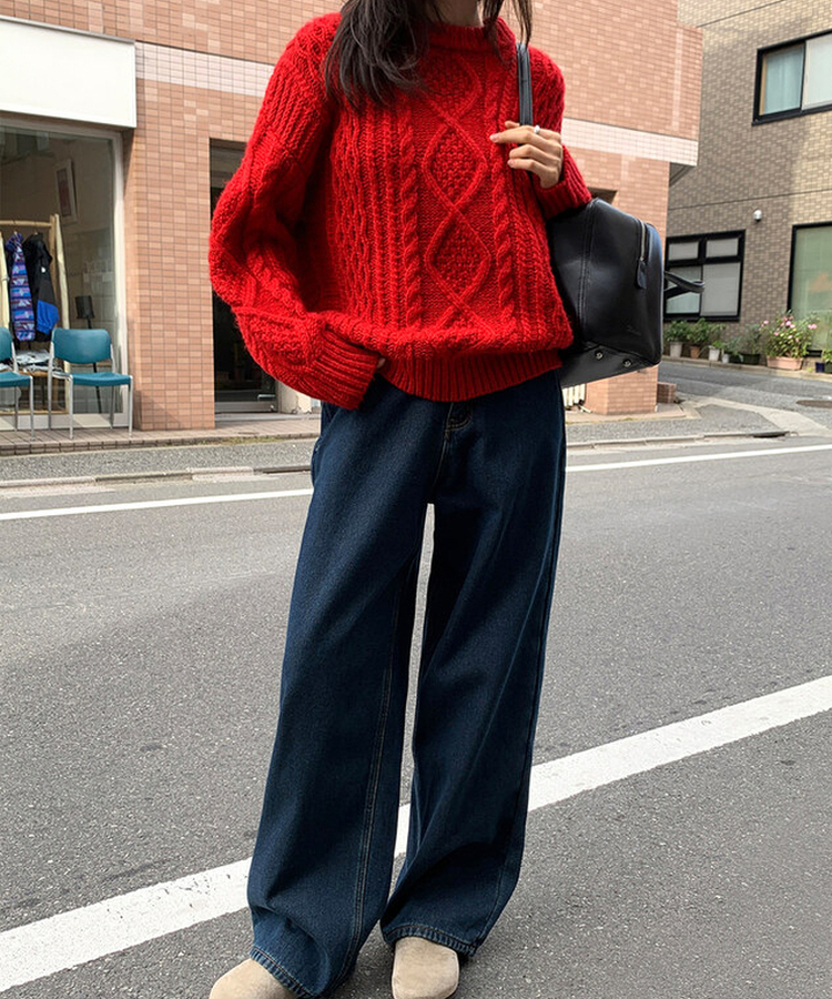 【起毛】ループワイドデニムパンツ DEEP DENIM