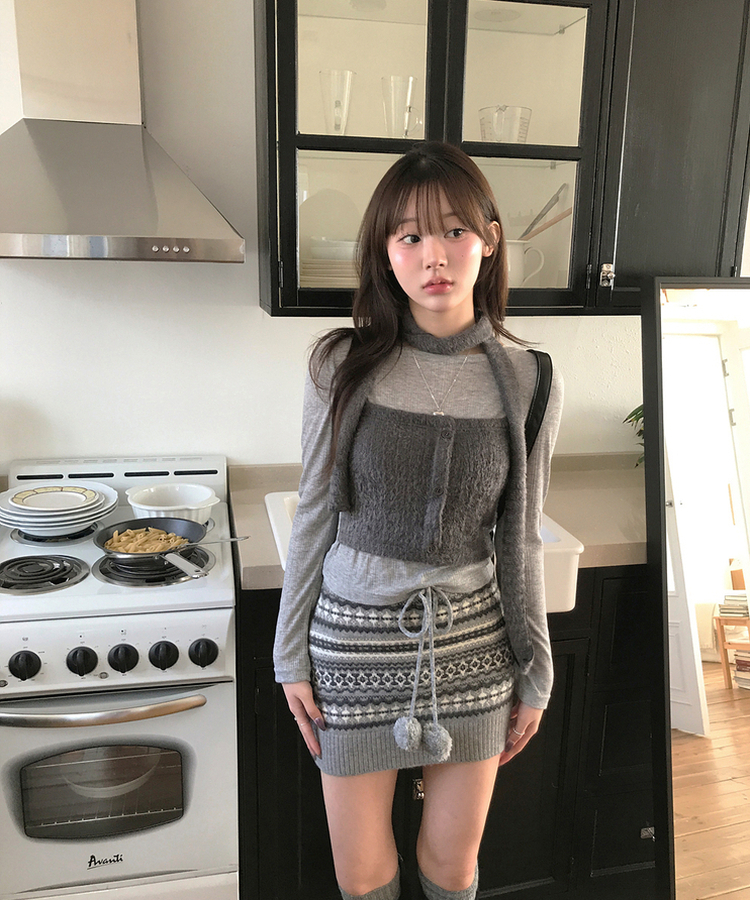 【マフラー付き】シチュー長袖Tシャツ GREY