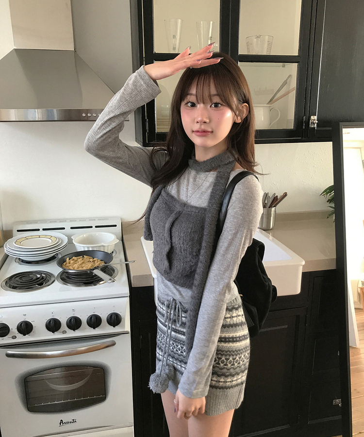 【マフラー付き】シチュー長袖Tシャツ GREY