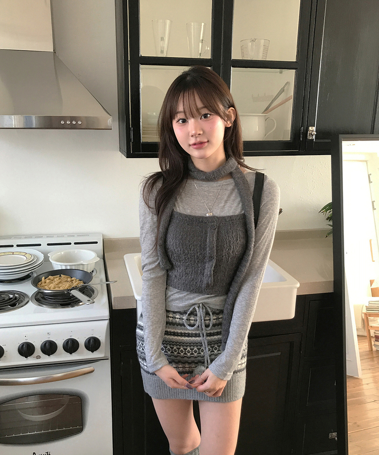 【マフラー付き】シチュー長袖Tシャツ GREY