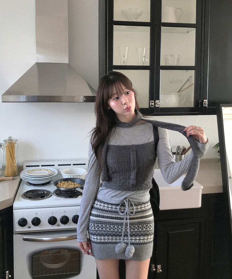 【マフラー付き】シチュー長袖Tシャツ GREY