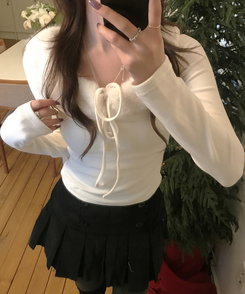 ラビットファーリボン長袖Tシャツ IVORY