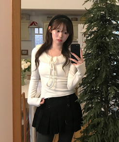 ラビットファーリボン長袖Tシャツ IVORY