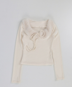 ラビットファーリボン長袖Tシャツ