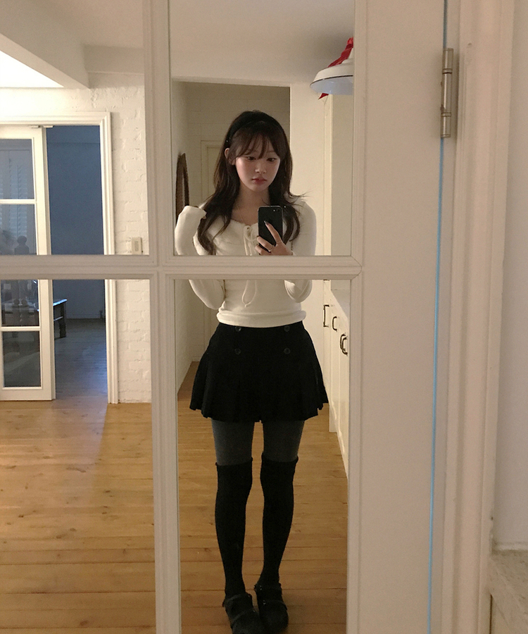 ラビットファーリボン長袖Tシャツ IVORY