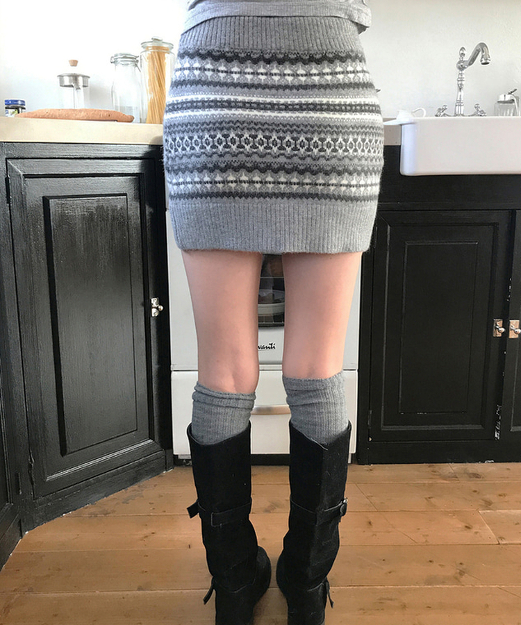 ビンテージノルディックポムポムスカート GREY