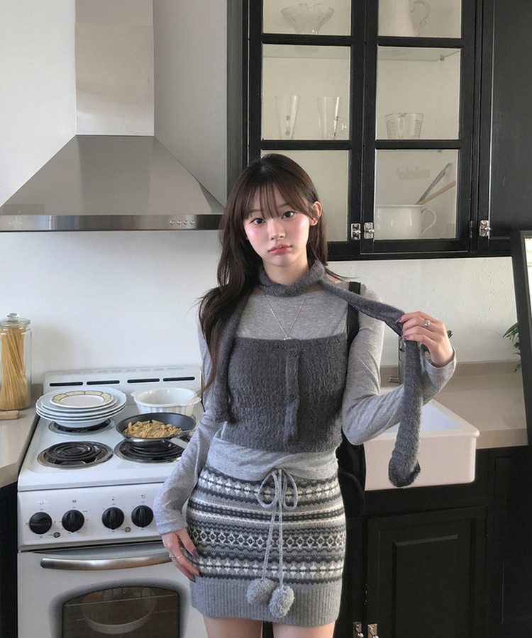 ビンテージノルディックポムポムスカート GREY