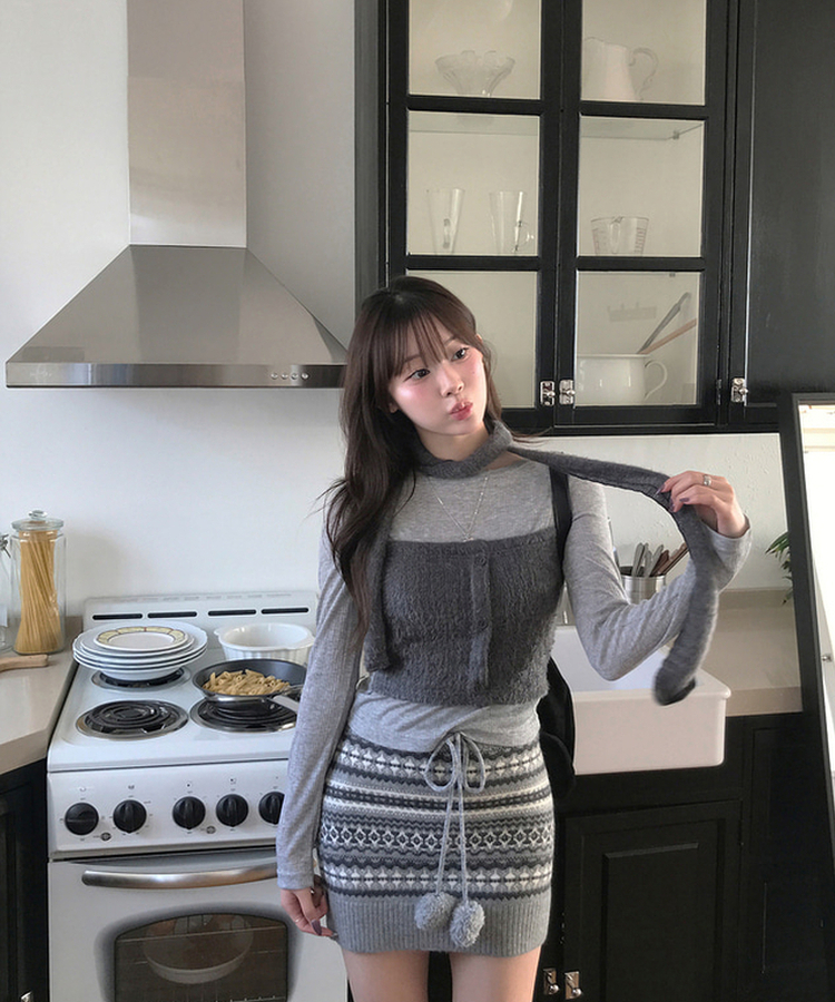 ビンテージノルディックポムポムスカート GREY