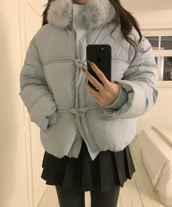 ダッフルフードダウンジャンパー SKY BLUE