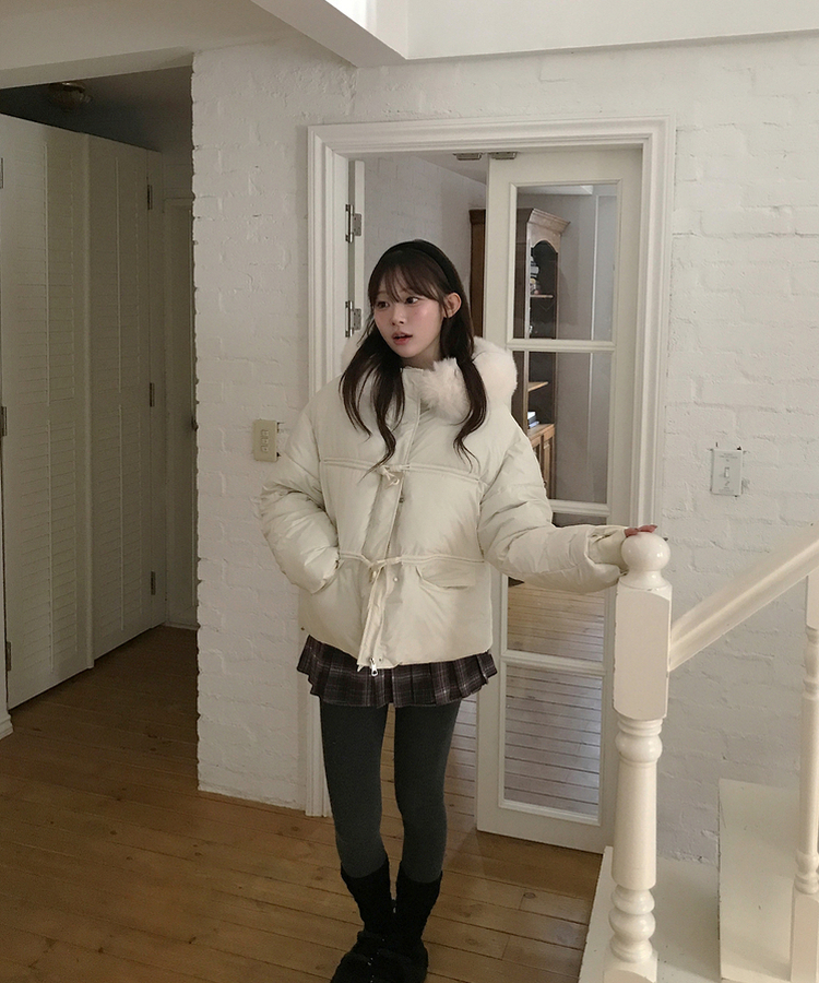 ダッフルフードダウンジャンパー IVORY