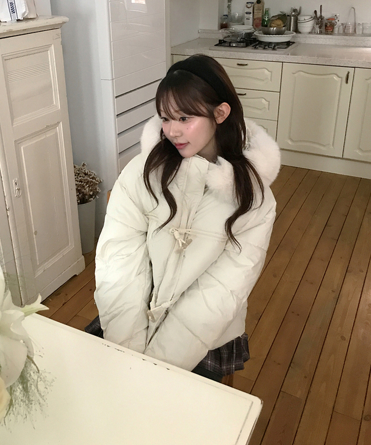 ダッフルフードダウンジャンパー IVORY