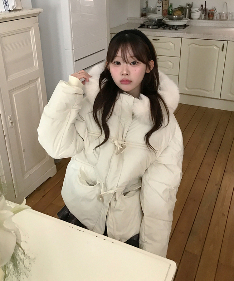 ダッフルフードダウンジャンパー IVORY