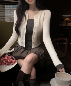 バイカラーレイヤードカーディガン(5color) IVORY