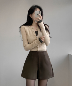 バイカラーレイヤードカーディガン(5color) BEIGE