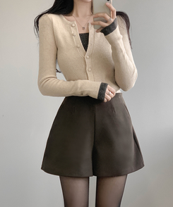 バイカラーレイヤードカーディガン(5color) BEIGE