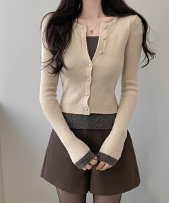 バイカラーレイヤードカーディガン(5color) BEIGE