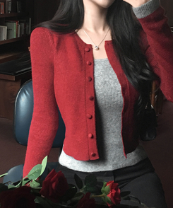 バイカラーレイヤードカーディガン(5color) RED