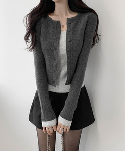 バイカラーレイヤードカーディガン(5color) CHARCOAL