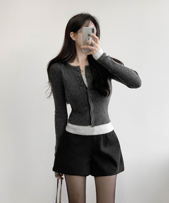 バイカラーレイヤードカーディガン(5color) CHARCOAL