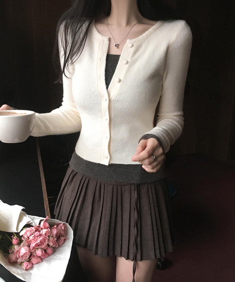 バイカラーレイヤードカーディガン(5color) IVORY