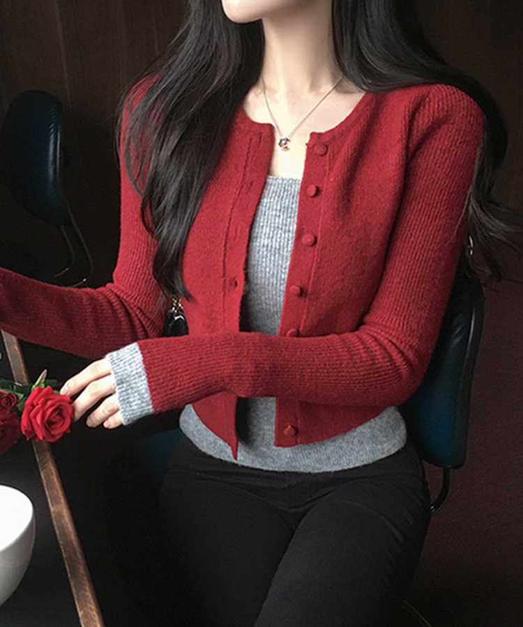 バイカラーレイヤードカーディガン(5color) RED