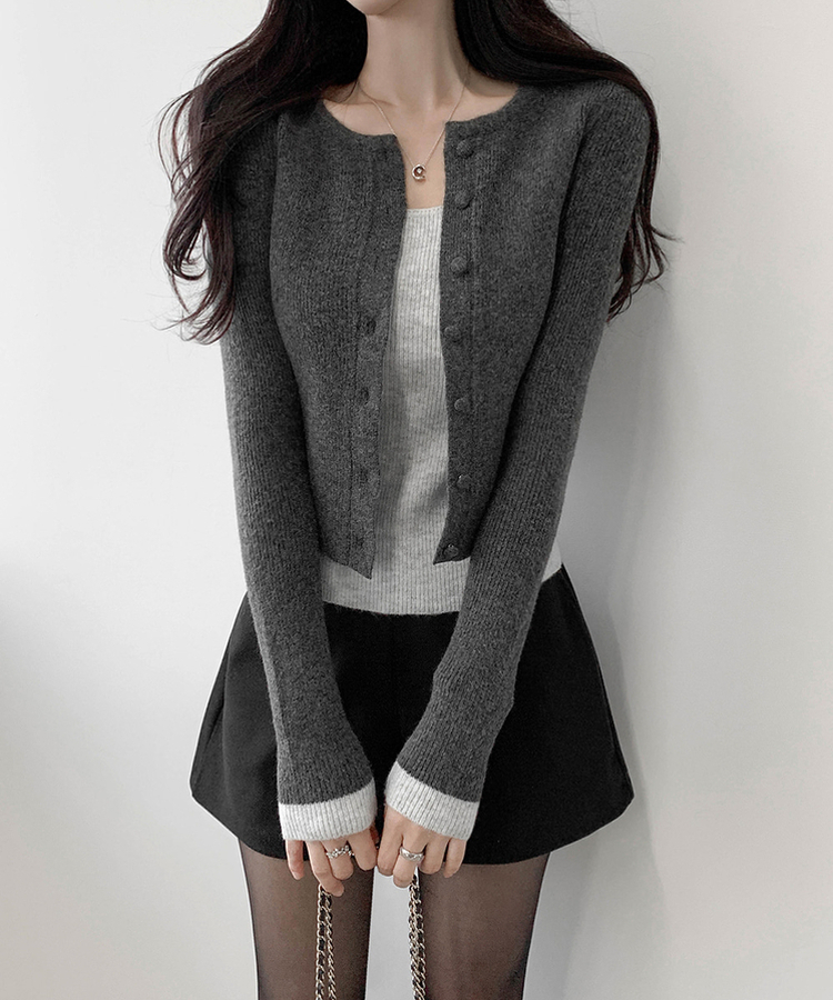 バイカラーレイヤードカーディガン(5color) CHARCOAL