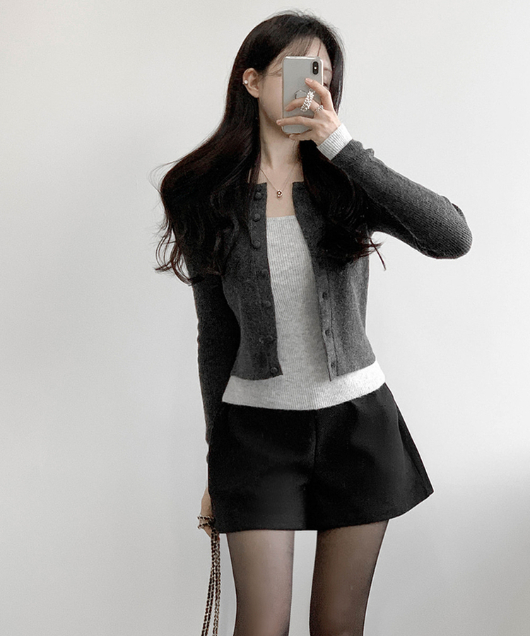 バイカラーレイヤードカーディガン(5color) CHARCOAL