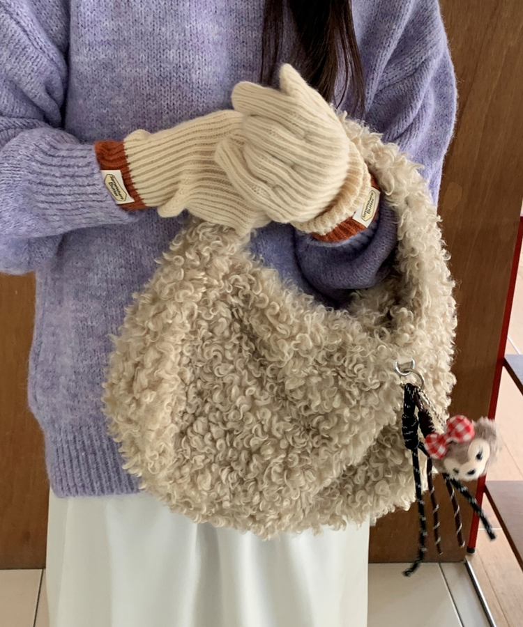 ドダンブルトートショルダーファーバッグ BEIGE