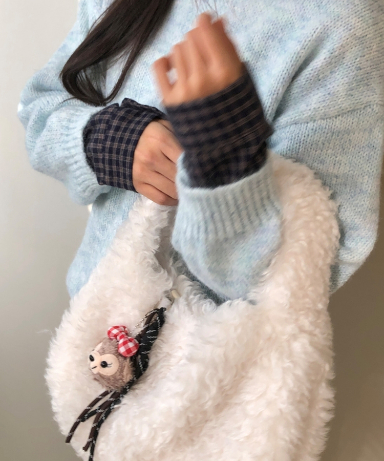 ドダンブルトートショルダーファーバッグ IVORY