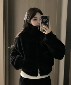 ミンクハイネックファージップアップ BLACK