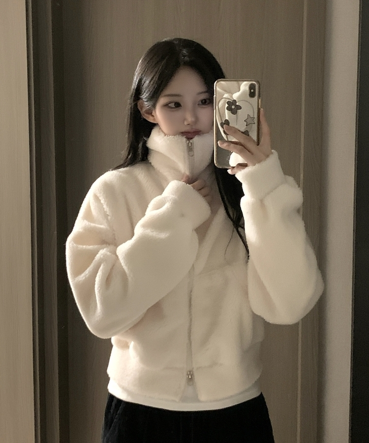 ミンクハイネックファージップアップ IVORY