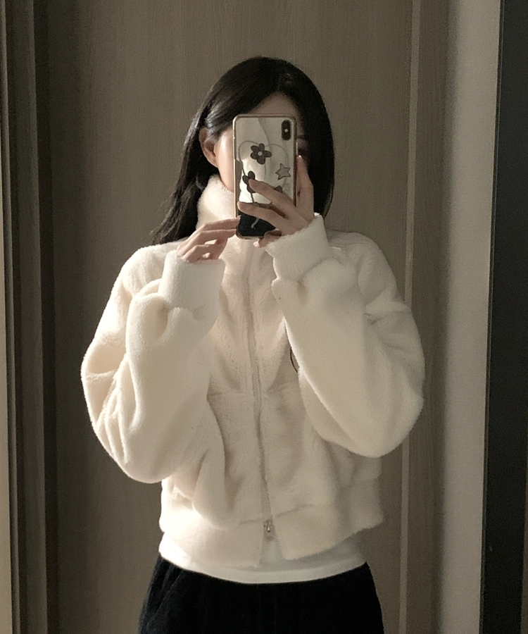 ミンクハイネックファージップアップ IVORY