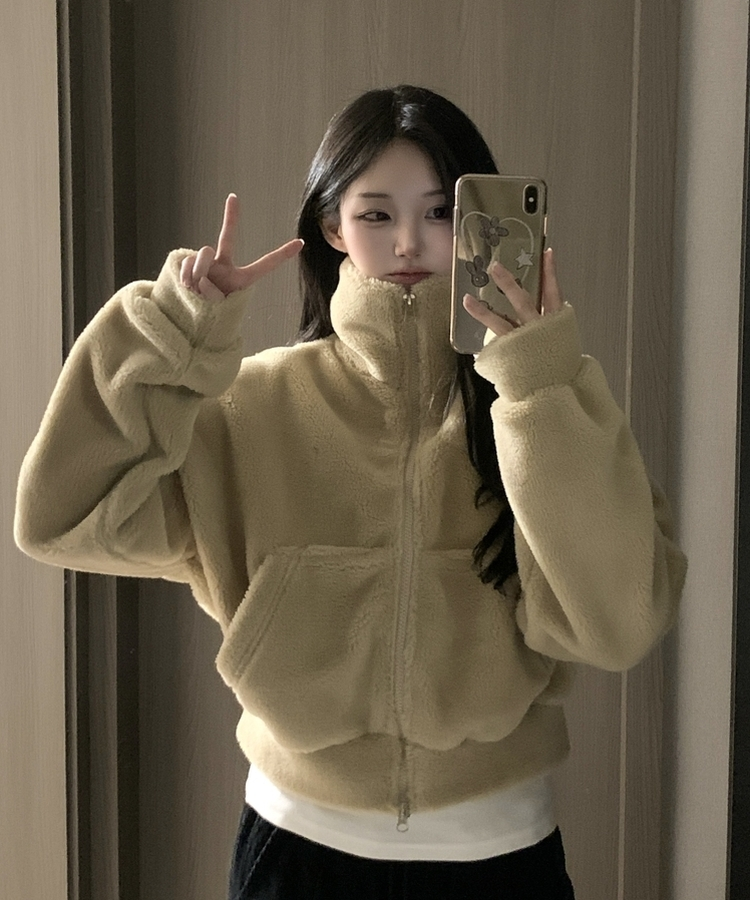 ミンクハイネックファージップアップ BEIGE