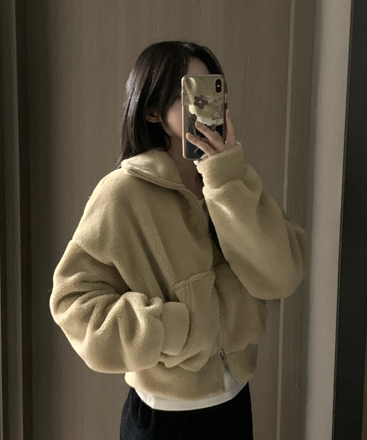 ミンクハイネックファージップアップ BEIGE