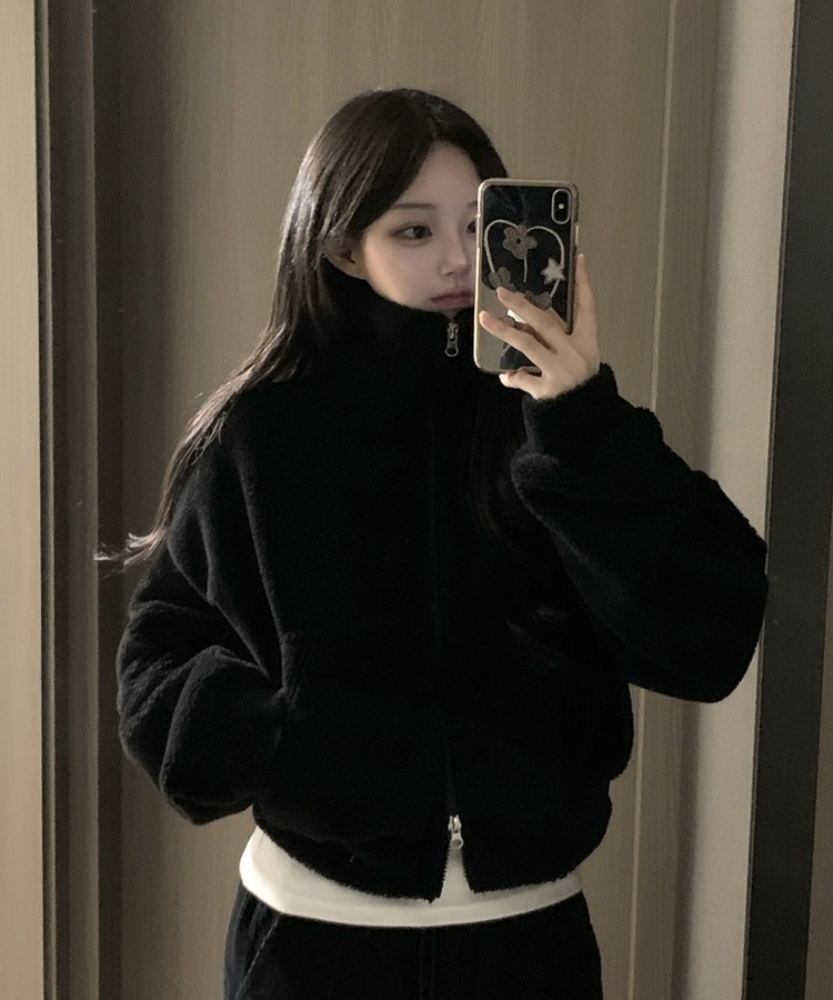 ミンクハイネックファージップアップ BLACK