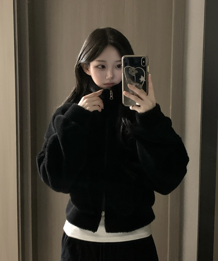 ミンクハイネックファージップアップ BLACK