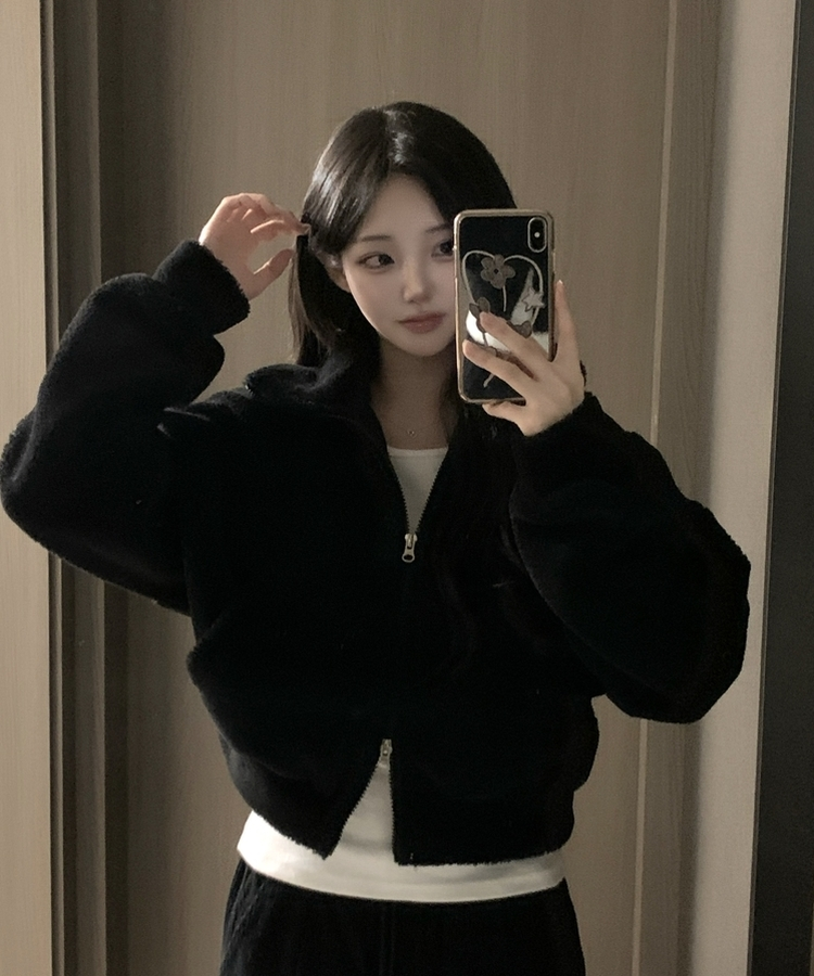 ミンクハイネックファージップアップ BLACK