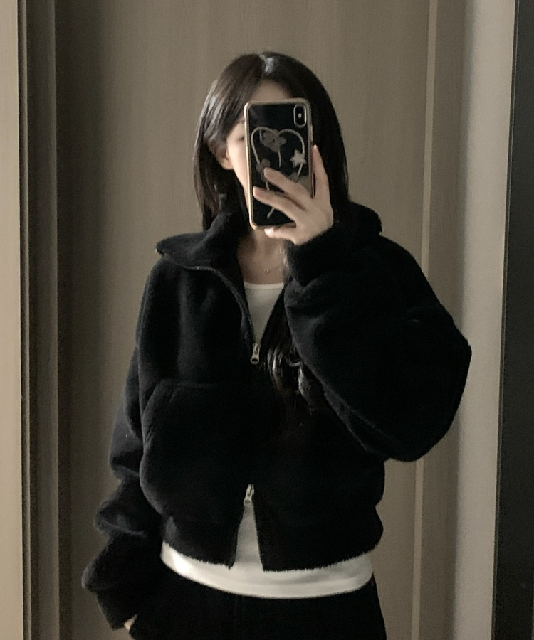 ミンクハイネックファージップアップ BLACK